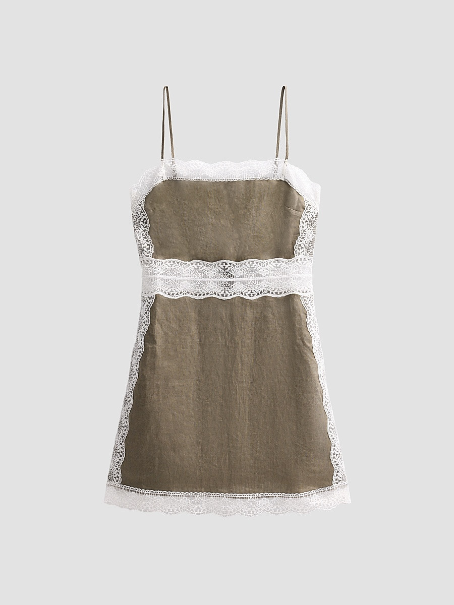 Women's Amalina Lace-Trim Linen Minidress - Thyme - Size 14 | Saks Fifth Avenue