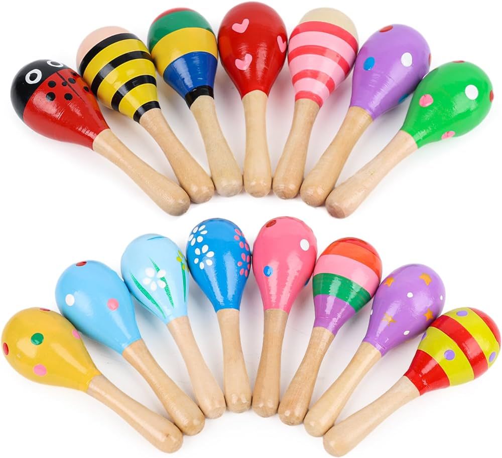 POPLAY 15PCS Mini Wooden Maracas, Maracas for Toddler Musical Instruments Wooden Shakers Baby Mus... | Amazon (US)