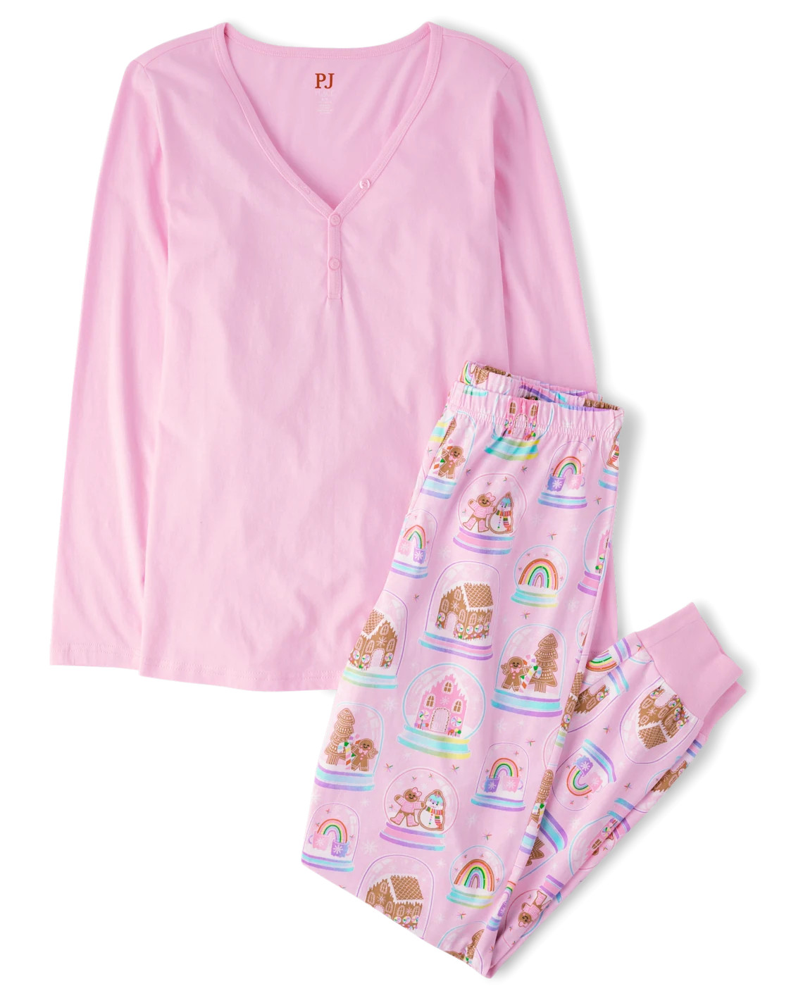 Womens Mommy And Me Gingerbread Snow Globe Cotton Henley Pajamas - pink | The Children's Place