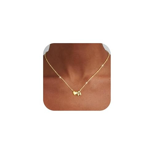 Ursteel Initial Necklaces for Women - 14K Gold Plated Initial Heart Necklace for Women Heart Letter A Necklace Cute Dainty Girls Lockets Necklaces Personalized Jewelry Gifts | Amazon (US)