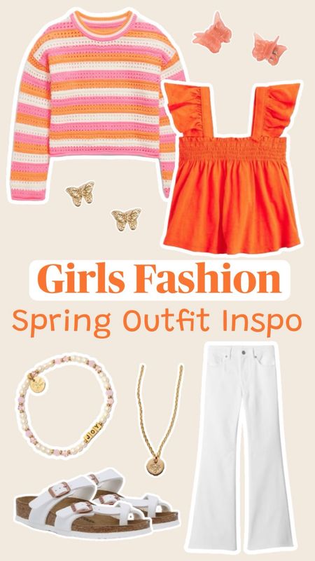 Girls spring break outfit inspo! #girlsoutfits #girlsclothes #girlsjeans #girlstops #preppygirl #necklace #studearrings 

#LTKfamily #LTKkids #LTKstyletip