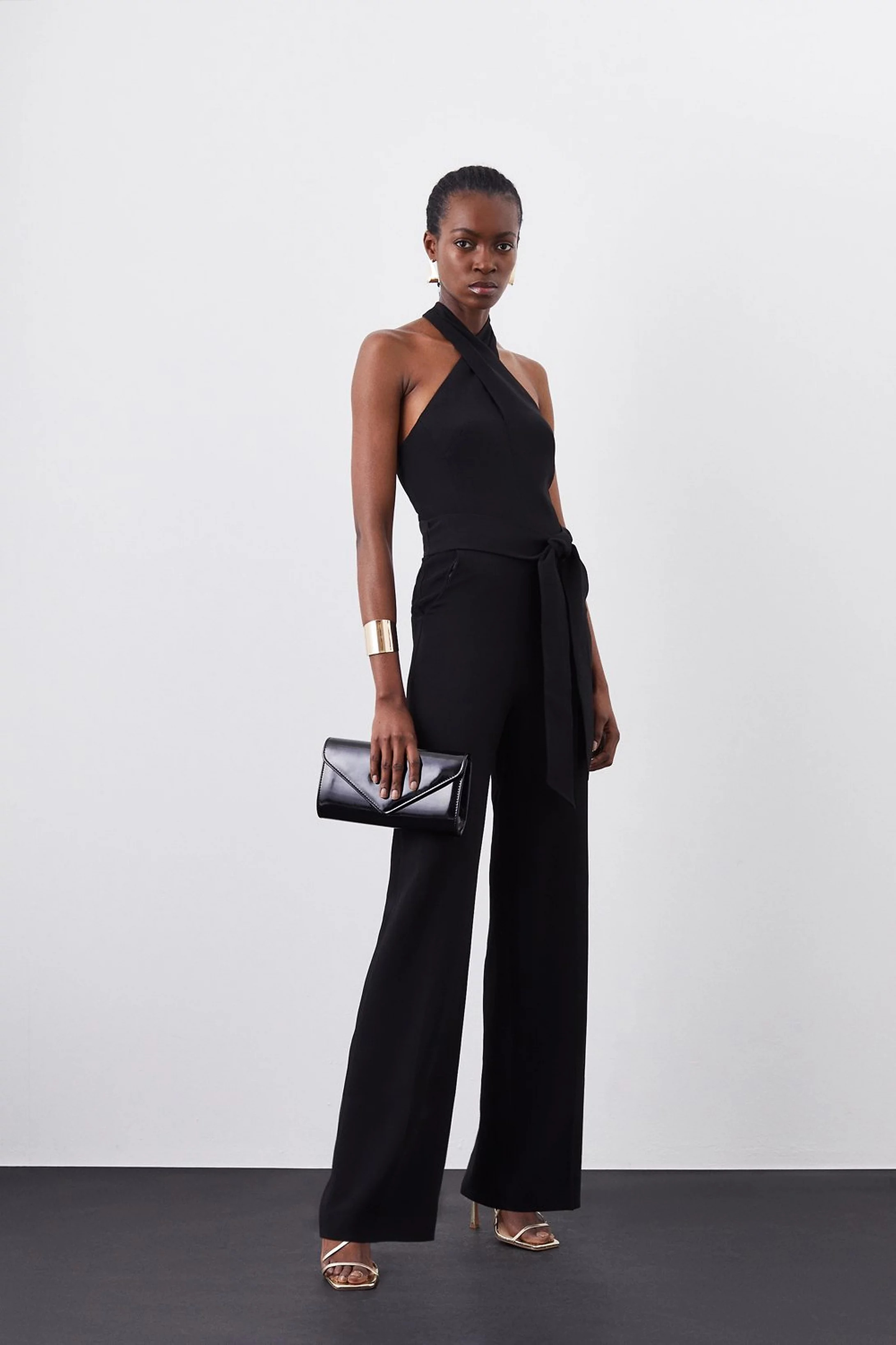 Compact Viscose Stretch Drape Tailored Jumpsuit | Karen Millen UK + IE + DE + NL