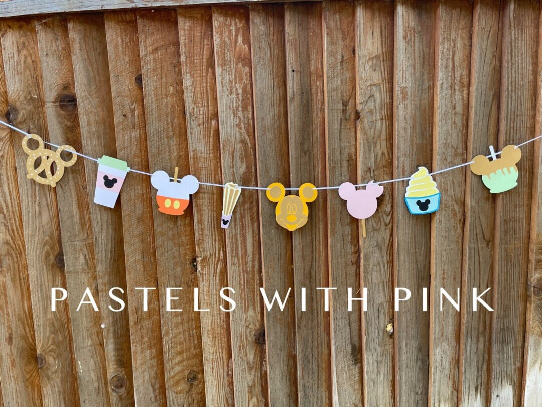 Mickey Mouse Inspired Treats Banner in Shimmer Gold and Pastel Colors, Mickey Mouse Inspired Snac... | Etsy (US)