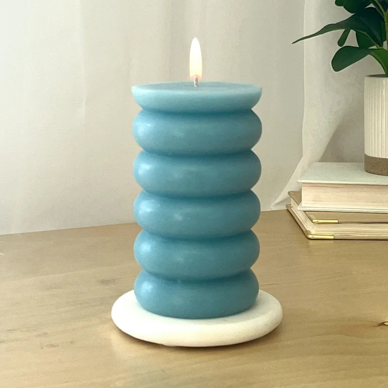 Mainstays Single Wick 3" x 5" Bubble Pillar Candle, Unscented, Blue | Walmart (US)