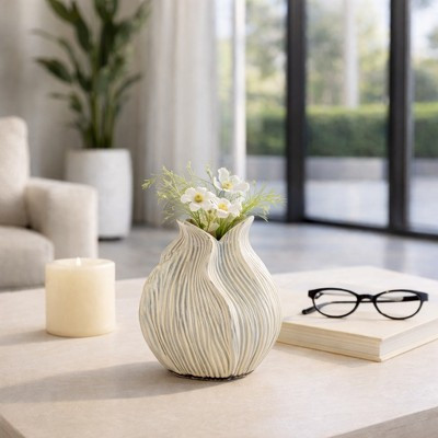 Decorative Ceramic Sculptural Table Vase for Home Decor - Modern Ribbed Abstract Tall Flower Vase for Room or Entryway - White | Target