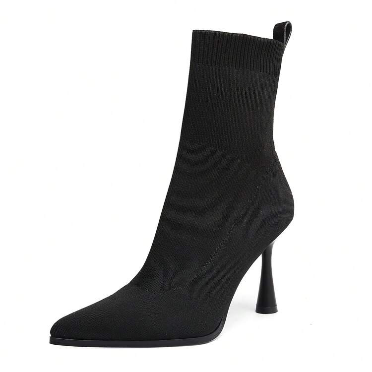Women's Pointed Toe Ankle Boots Elastic Knit Sock Booties Kitten Heeled Slip On Comfortable Boot ... | SHEIN