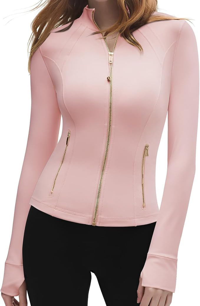 SUUKSESS Women Golden Full Zip Up Workout Cropped Jackets Lightweight Athletic Yoga Tops | Amazon (US)