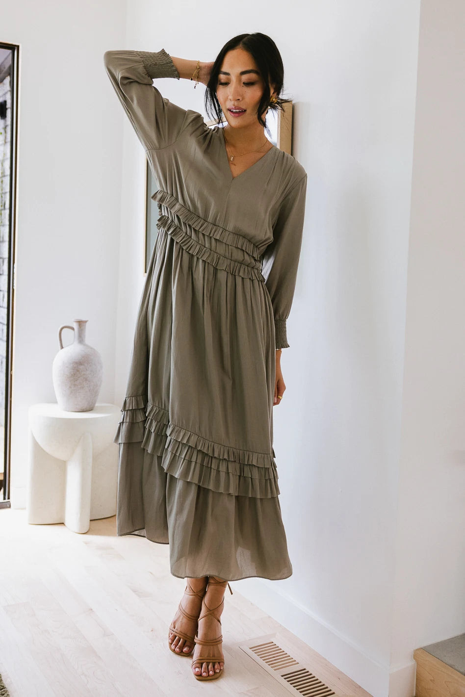 Willa Sleeved Ruffle Dress in Sage | Böhme US