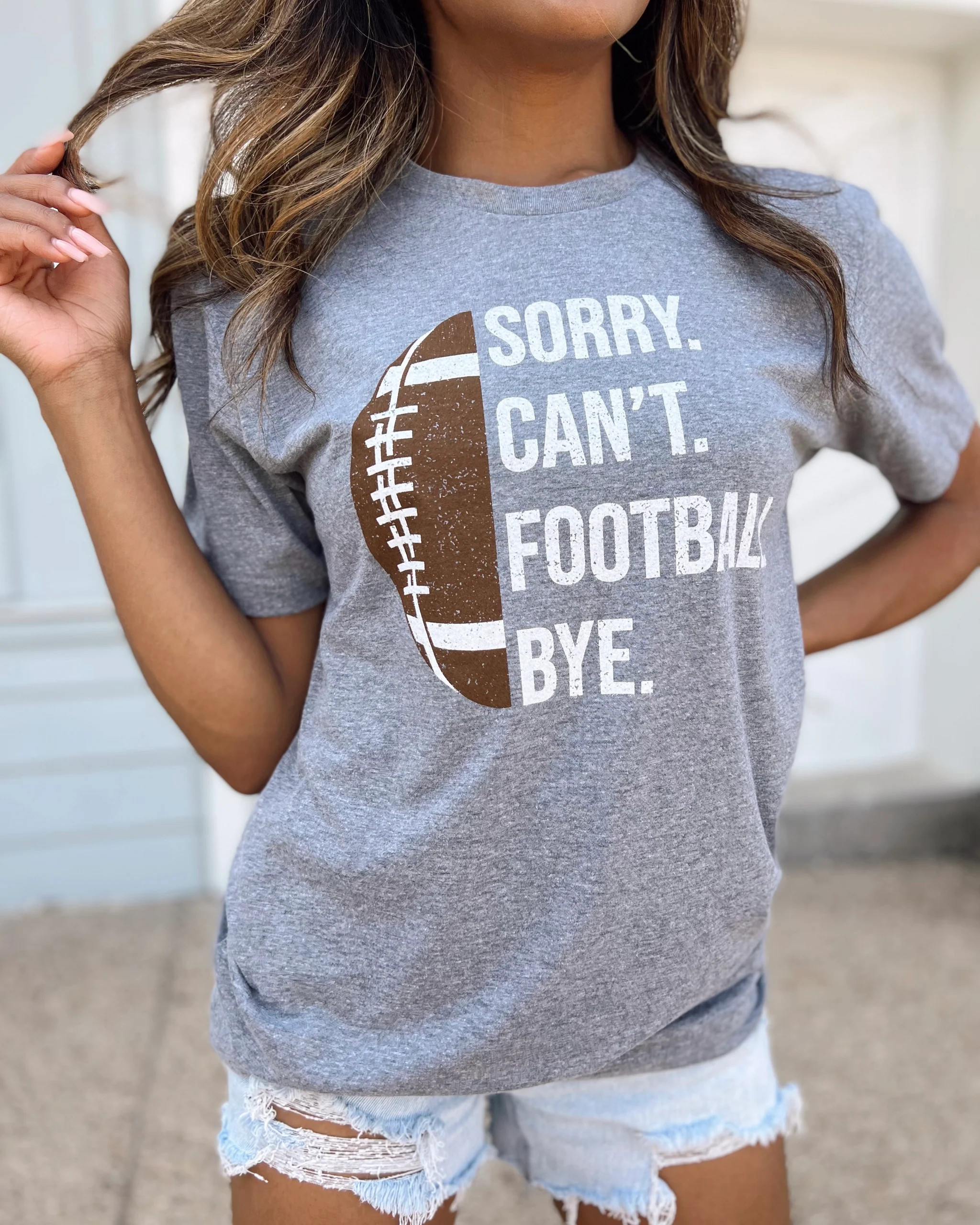 Gray Sorry. Can’t. FOOTBALL. Bye. Unisex Comfy Tee | Live Love Gameday®