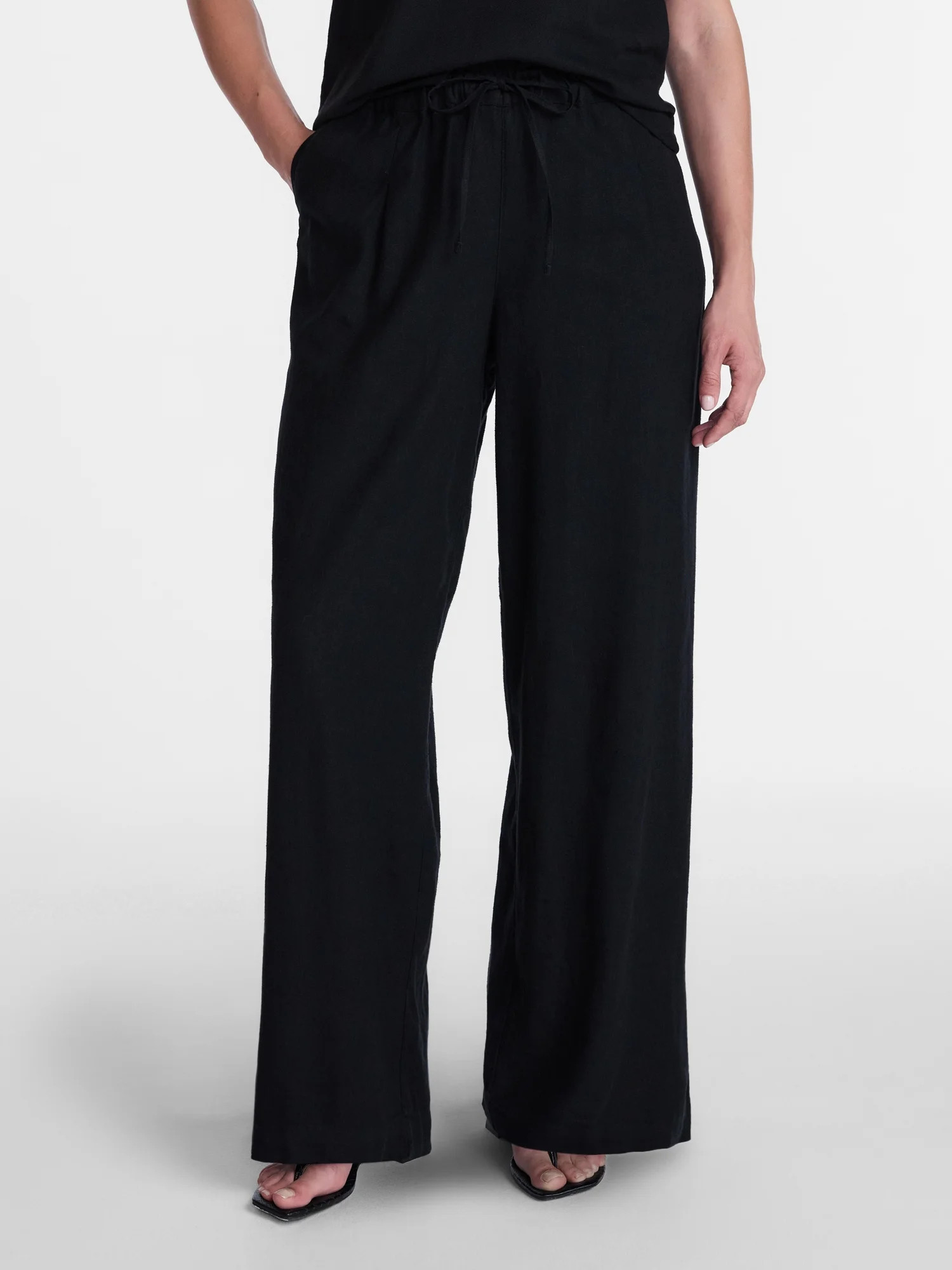 Time and Tru Women's Wide Leg Linen Blend Pants, Sizes XS-XXXL | Walmart (US)