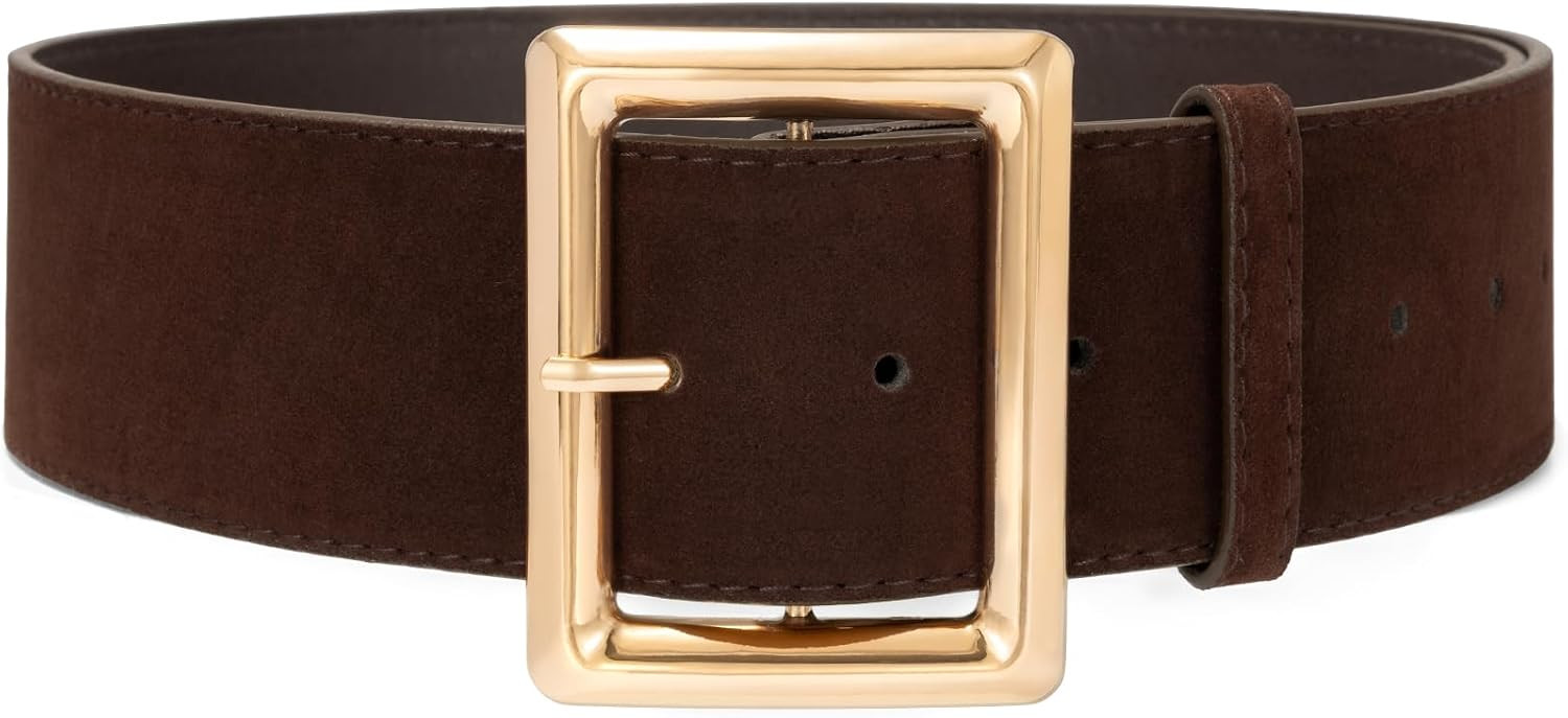Womens Wide Chunky Suede Belt with Gold Buckle for Dresses Skirt | Amazon (US)
