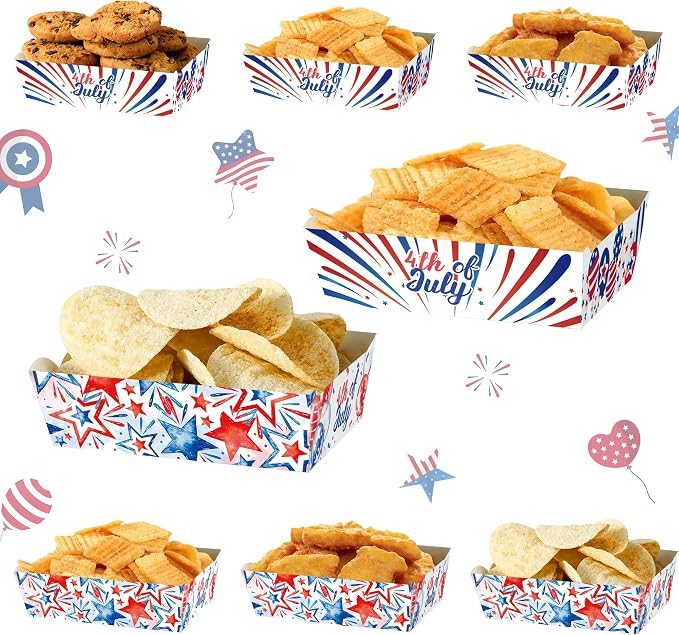 4th of July Paper Food Trays 24pcs Patriotic Red White Blue Disposable Snack Candy Holder Trays F... | Amazon (US)