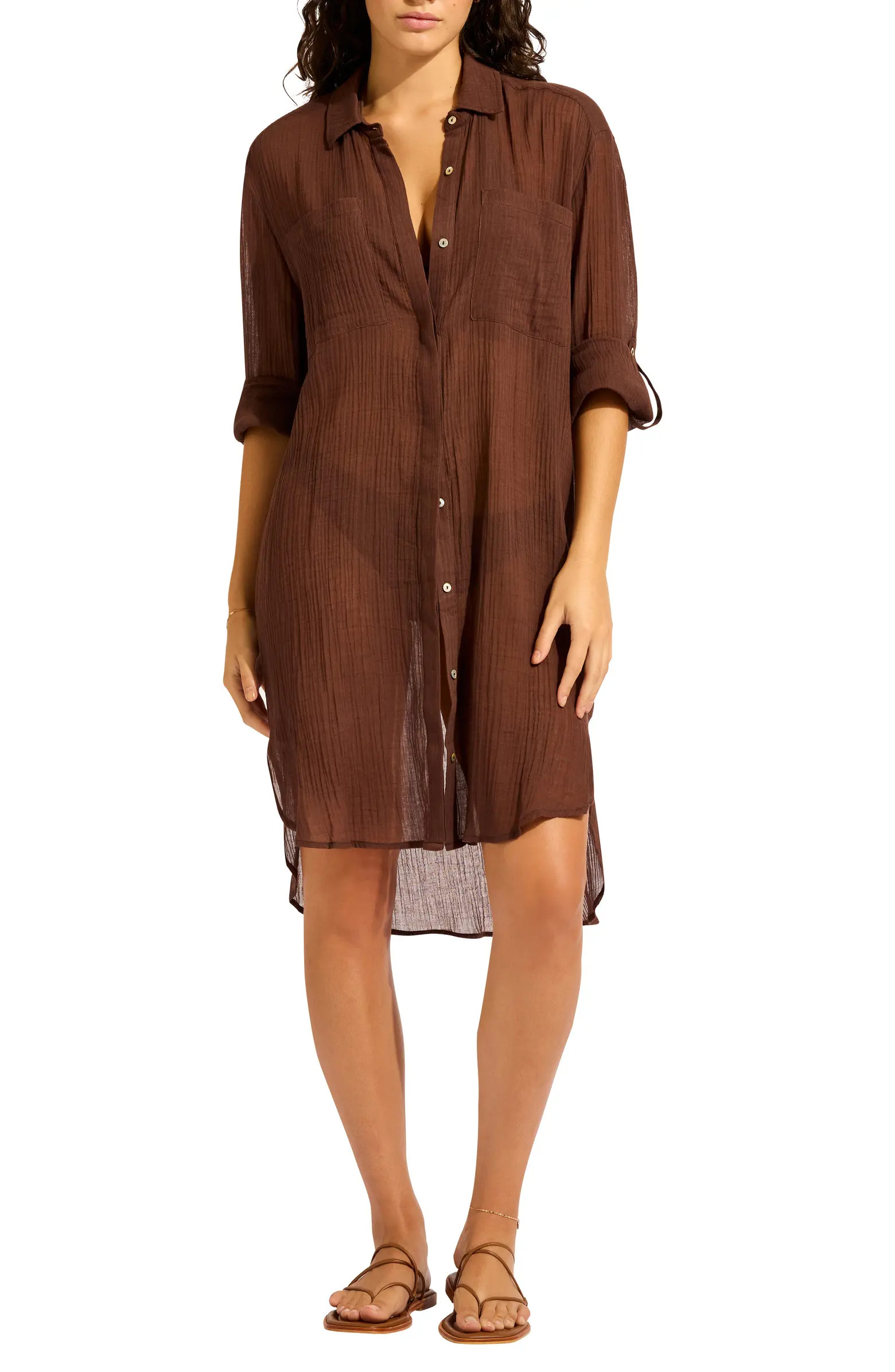 Crinkle Twill Cover-Up Beach Shirt | Nordstrom