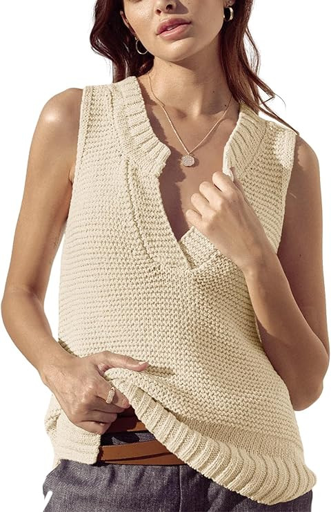Saodimallsu Womens Sleeveless Sweater Vest Lightweight V Neck Summer Sweater Tank Tops Casual Kni... | Amazon (US)