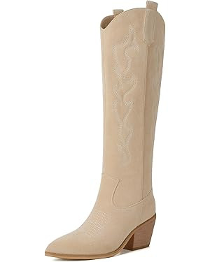 Reitoye Cowboy Boots for Women Embroidery Western Cowgirl Knee High Chunky Heel Boots with Pull-U... | Amazon (US)