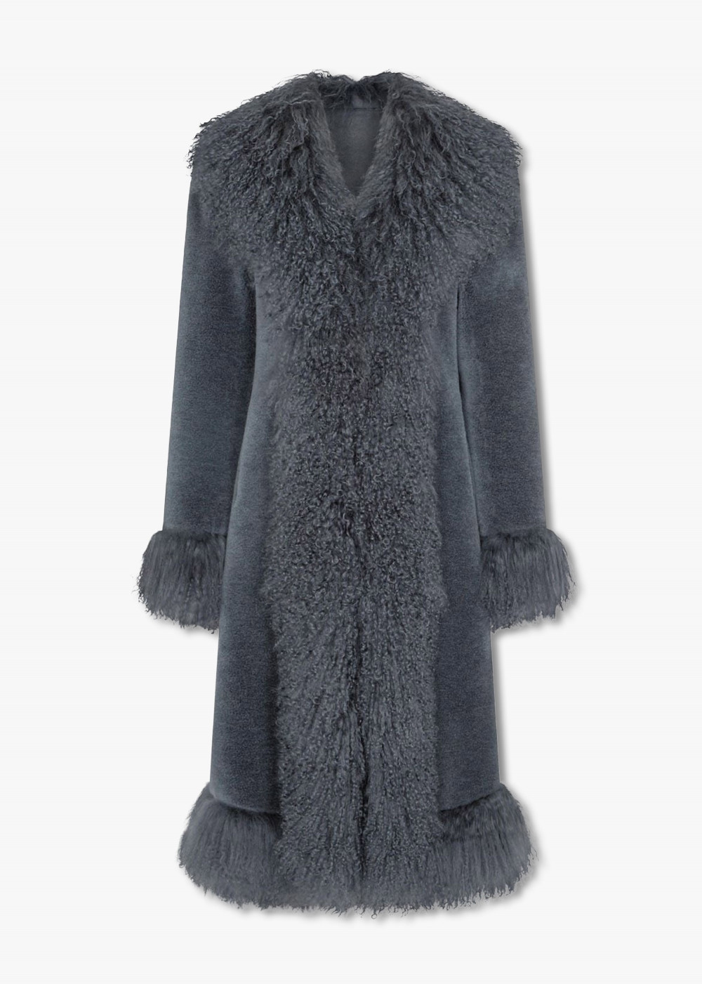 Donna Slate Mongolian Lambswool Long-Line Afghan Coat | Daniel Footwear (UK)