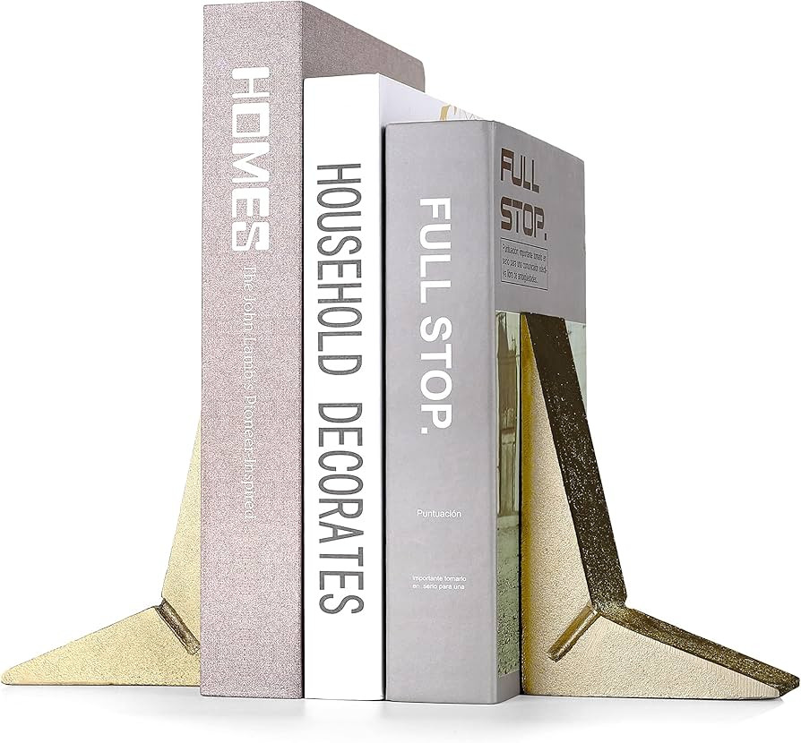 Cast Iron Geometric Decorative Bookends, Sharp Triangle Theme, Heavy Duty, Set of 2 Gold | Amazon (US)