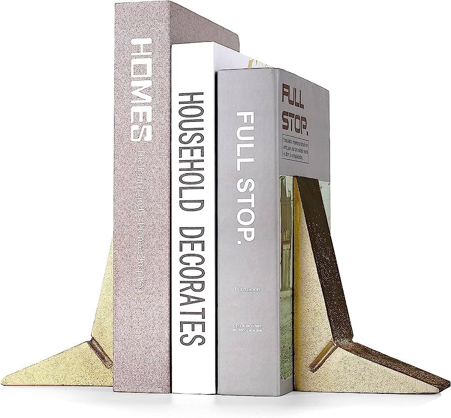 Cast Iron Geometric Decorative Bookends, Sharp Triangle Theme, Heavy Duty, Set of 2 Gold | Amazon (US)