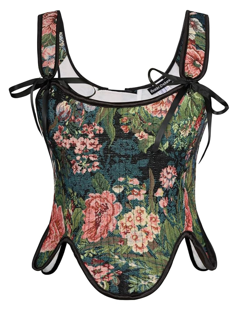 Scarlet Darkness Bustier Tops for Women Renaissance Floral Lace Up Bodyshaper Corset with Zipper | Amazon (US)