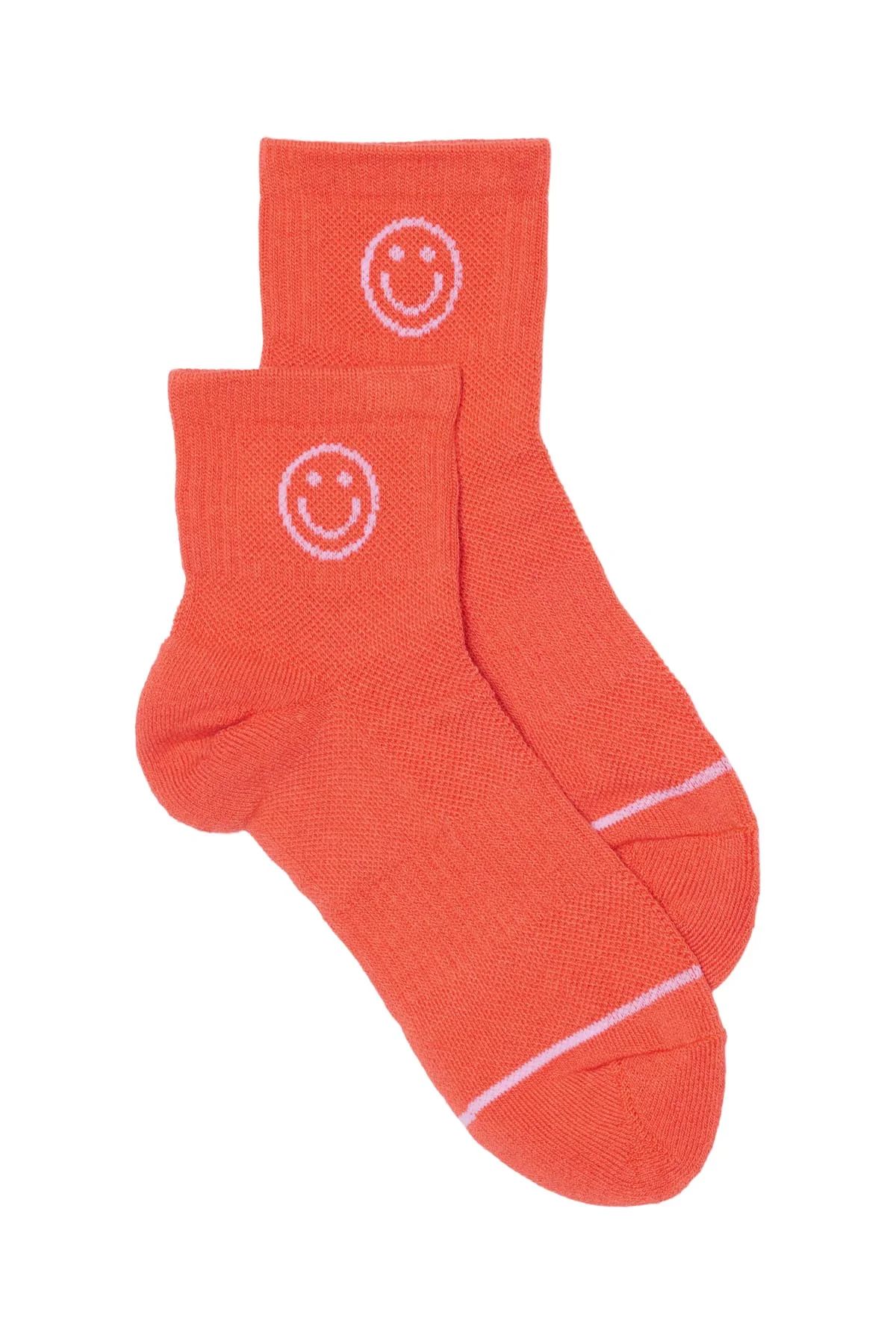 Tangerine Smiley Quarter Crew Sock | Girlfriend Collective