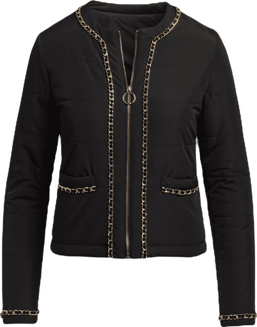 Chain Trim Light Weight Puffer Jacket - Black | Boston Proper | Boston Proper