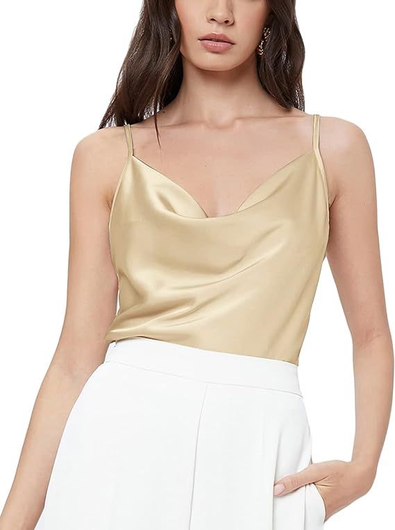 VIDUSSA Women's Cowl Neck Cami Tank Top Satin Camisole Sleeveless Blouses | Amazon (US)