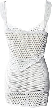 Women 2 Piece Crochet Knit Skirt Set Sleeveless Crop Top Off Shoulder Tube Top Mini Skirt Set Hol... | Amazon (US)