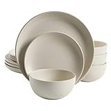 Gibson Home Rockaway Round Stoneware Dinnerware Set, Service for 4 (12pcs), White | Amazon (US)
