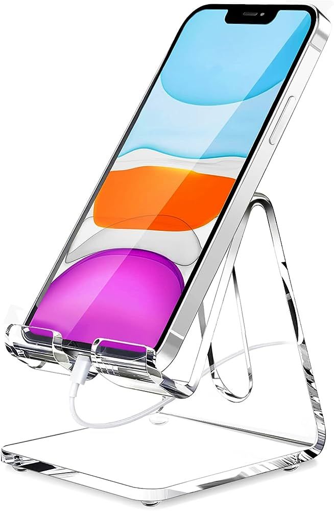 Crpich Acrylic Cell Phone Stand, Portable Clear Phone Stand for Desk, Compatible with Phone15 14 13 Pro Max Mini 12 11 Plus SE, Switch, Android Smartphone, Pad, Tablet, Desk Accessories | Amazon (US)