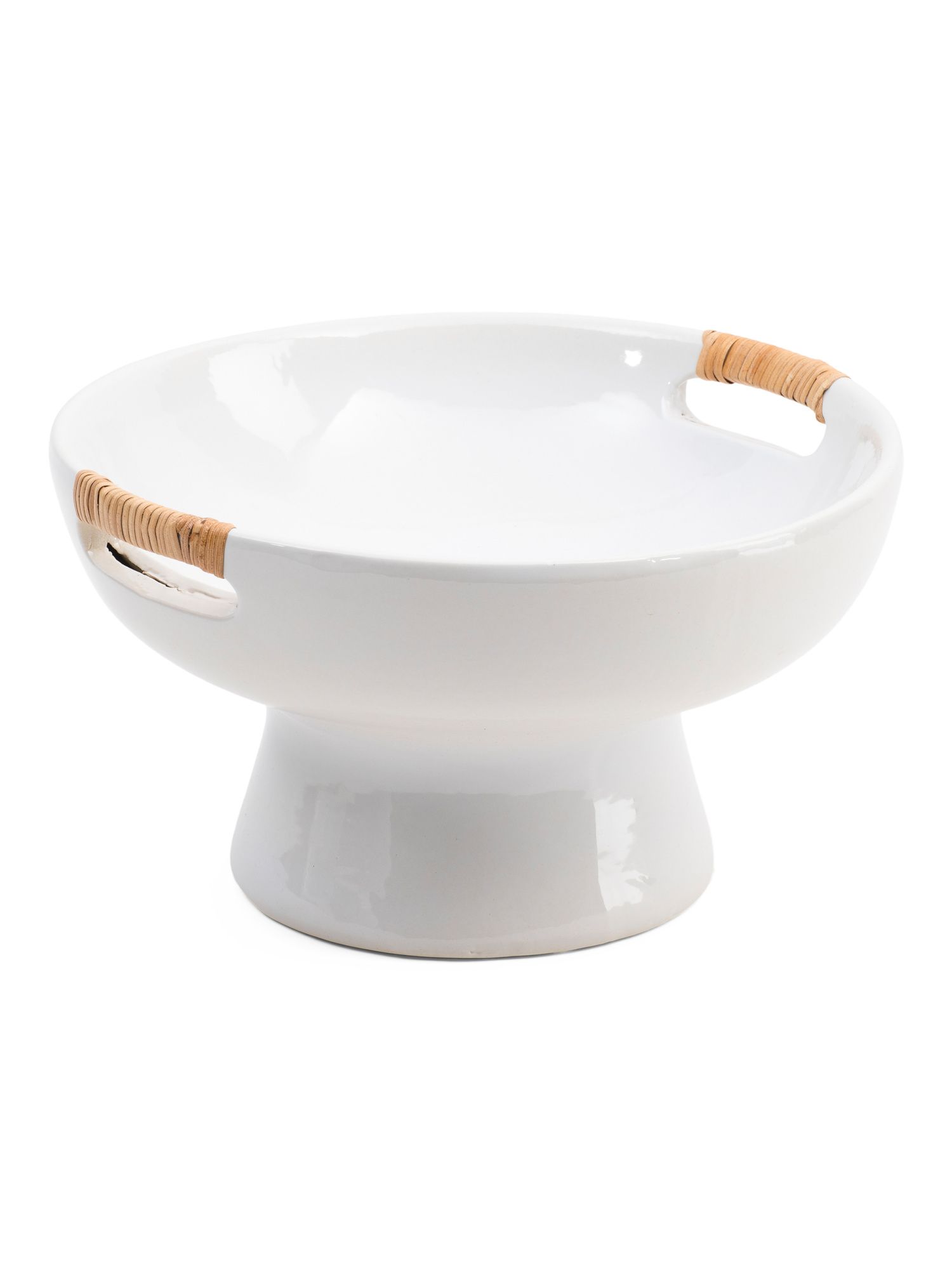 12.25in Ceramic Bowl With Rattan Handles | TJ Maxx