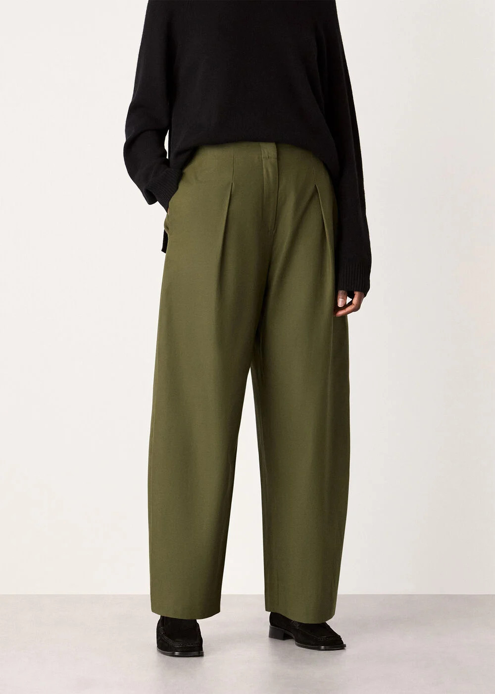 Khaki Pleat Front Barrel Trouser | WHISTLES | Whistles UK | | Whistles