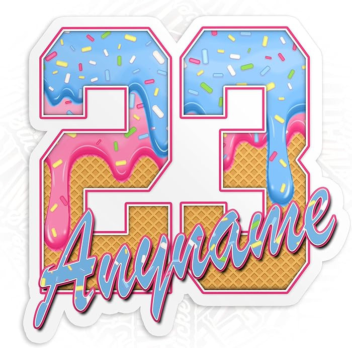 Custom Name Sticker Personalized Ice Cream Drip Sprinkle Baseball Mom Lover Waterproof Vinyl Stic... | Amazon (US)
