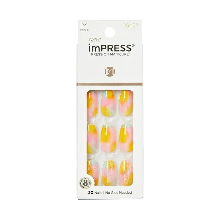 KISS imPRESS Medium Coffin Gel Press-On Nails, Glossy Pink, 30 Pieces | Walmart (US)