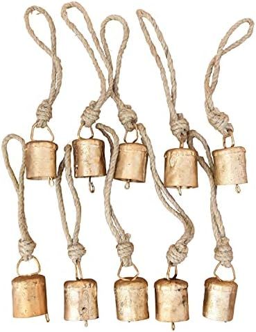 Carfar Handicrafts Set of 10 Vintage Rustic Tin Bells Wall Hanging Décor 6cm Big Bells On Jute R... | Amazon (US)