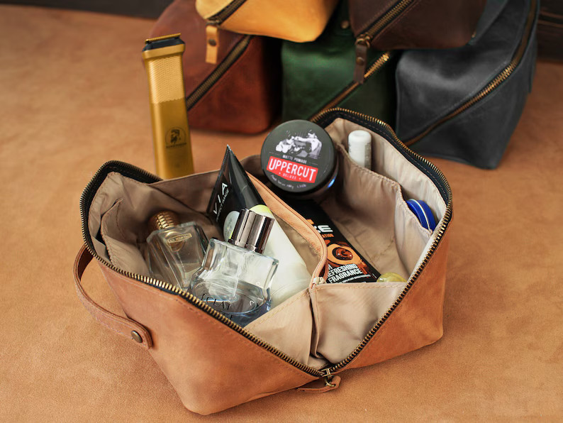 Leather Cosmetic Bag for Dad, Groomsmen Dopp Kits, Personalized Gifts for Men, Zipper Pouch Engra... | Etsy (US)