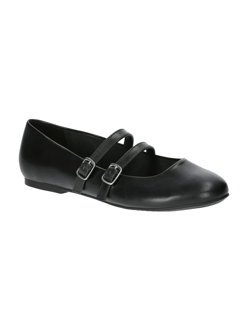 No Boundaries Faux Leather Mary Jane Flats with Double Straps, Women's | Walmart (US)