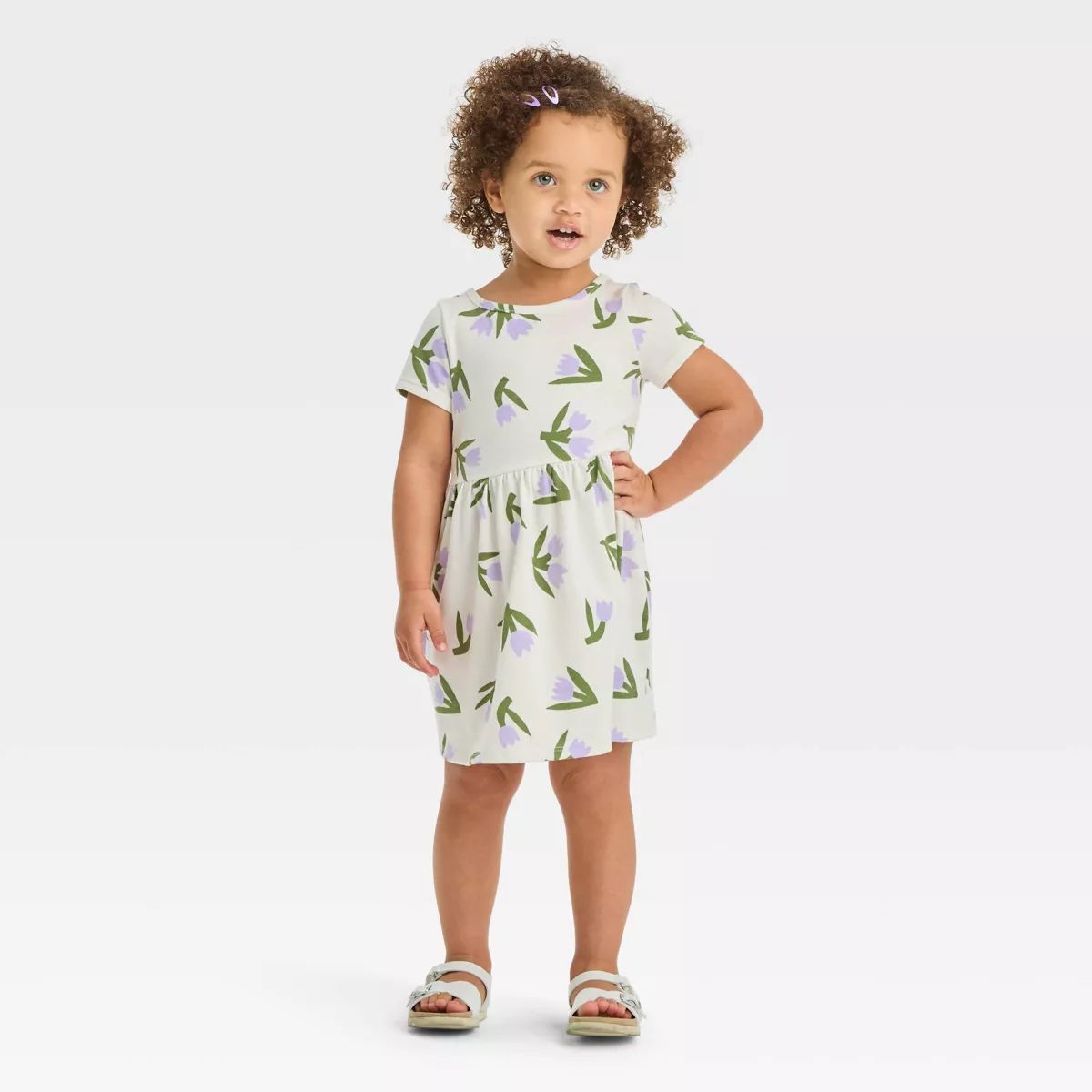Toddler Girls' Floral Short Sleeve Dress - Cat & Jack™ Cream | Target