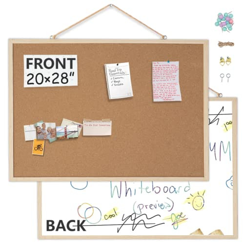 20" x 28" Cork Boards for Walls with Wooden Frame 1 Pack, Whiteboard and Cork Board Combo Double Sides Office Board for Wall Organizer, Pin Board Front & Dry Erase Board Back for School, Home & Office | Amazon (US)