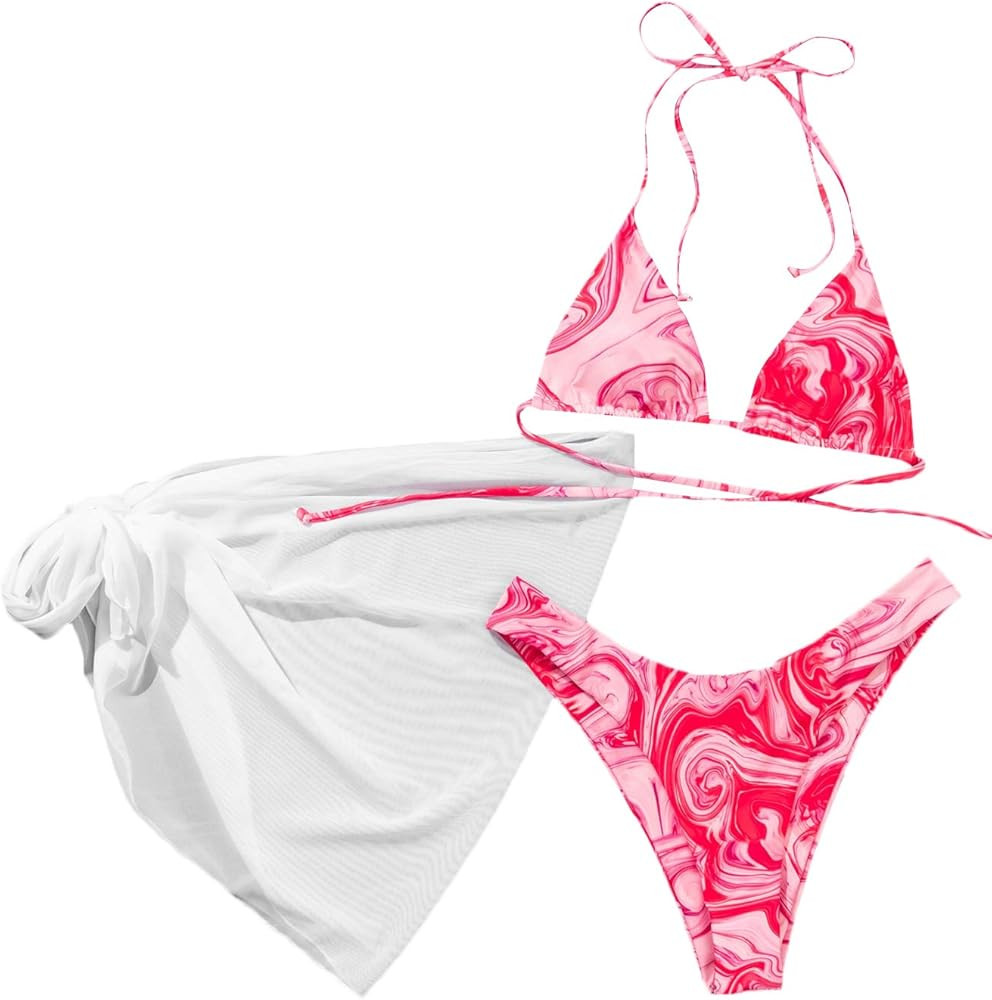 SOLY HUX Women's 3 Piece Tie Dye Bikini Set Swimsuit with Sarongs Cover Ups Beach Skirt Bathing S... | Amazon (US)