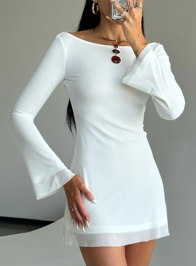 Lukea Long Sleeve Mini Dress White | Princess Polly US
