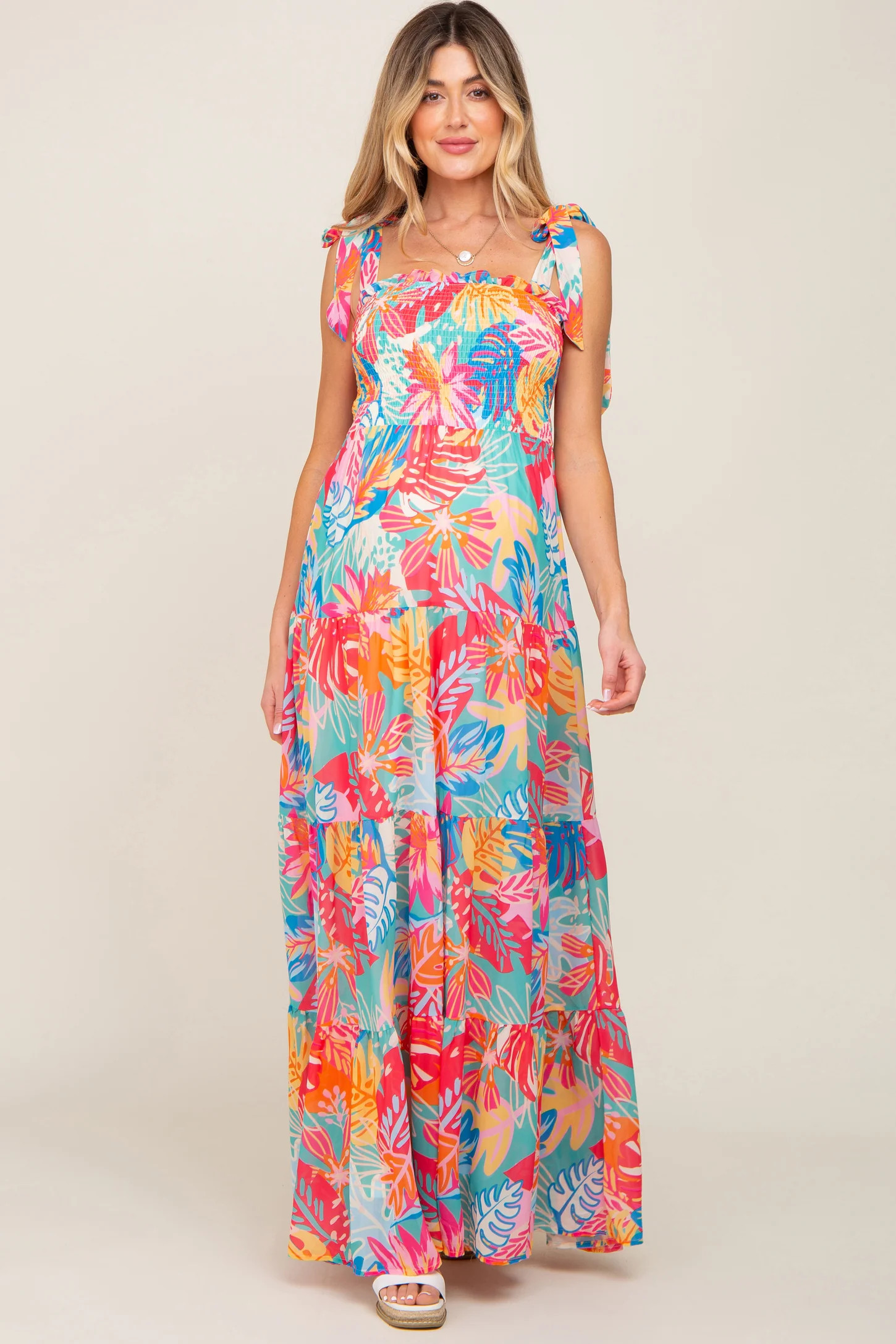 Multi Color Tropical Print Maternity Maxi Dress | PinkBlush Maternity