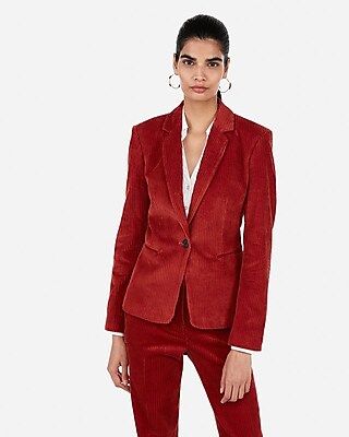 Wide Ribbed Corduroy Business Blazer Red Women's 0 | Express
