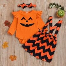 Baby Girl Halloween Print Bodysuit & Suspender Skirt & Headband | SHEIN