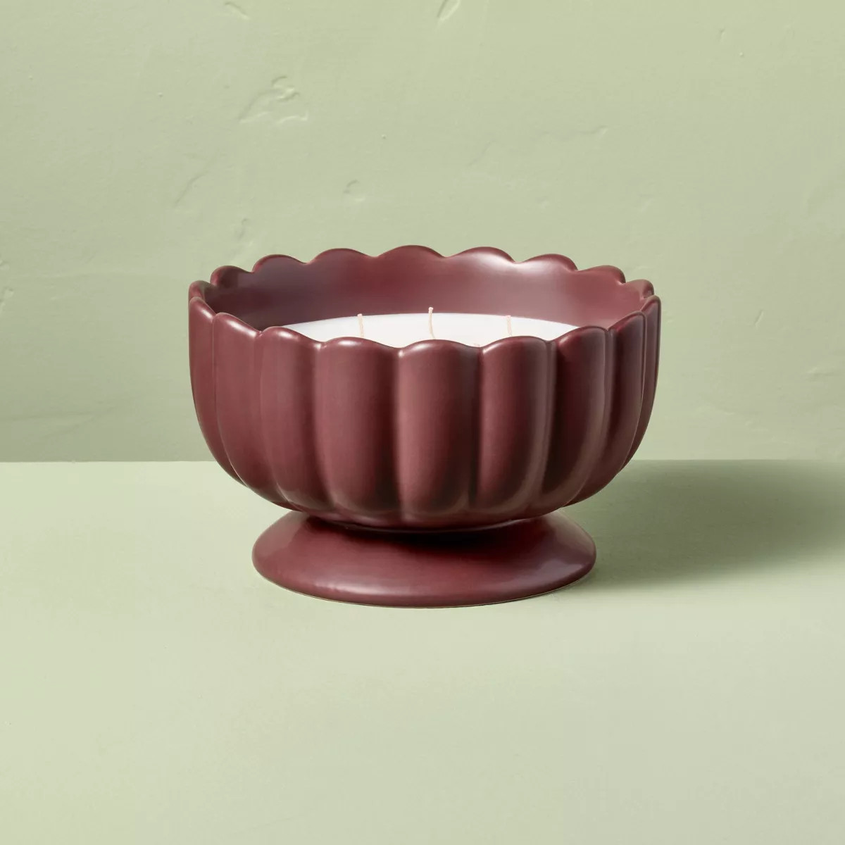 5 Wick Footed Ceramic Scalloped Rim Black Oak and Persimmon Jar Candle 34oz - Hearth & Hand™ wi... | Target