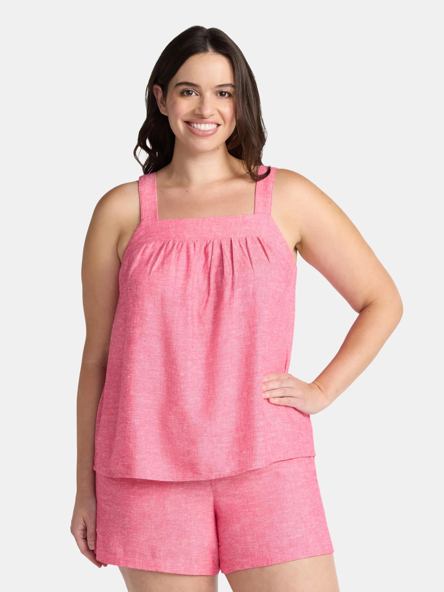 Time and Tru Women's Linen Blend Tank Top and Shorts Set, 2-Piece, Sizes XS-4X | Walmart (US)