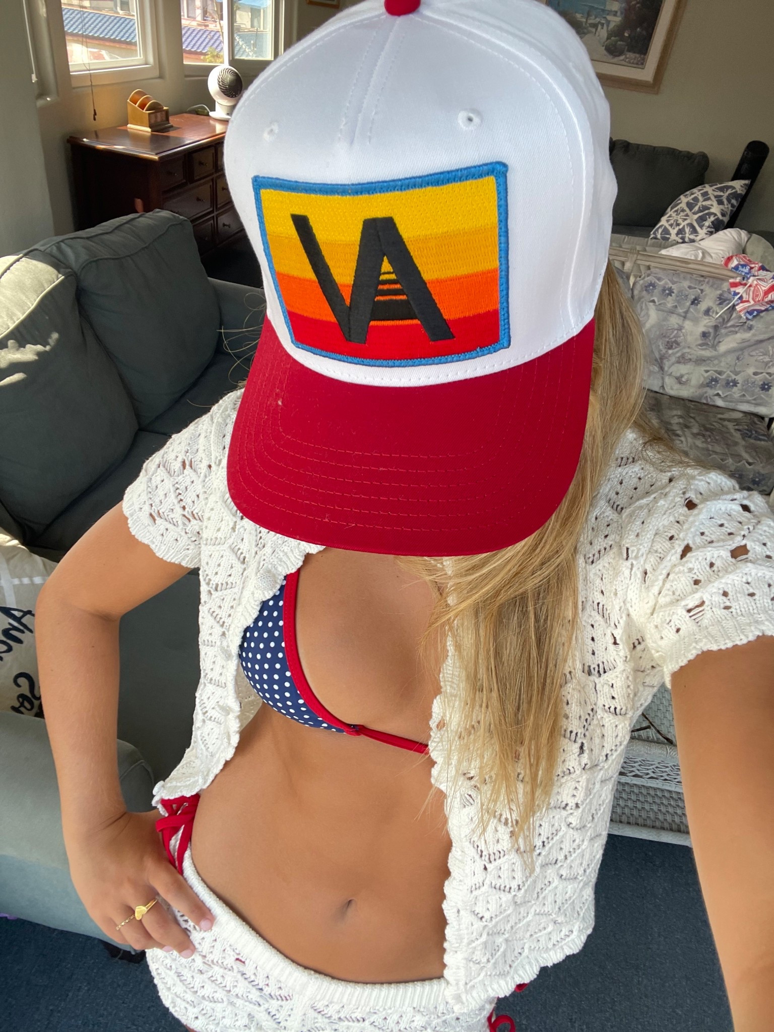 4th of july fit
aviator nation hat
red white and blue bikini 
crochet coverup
two piece cover up

#LTKStyleTip #LTKFindsUnder100 #LTKSwim