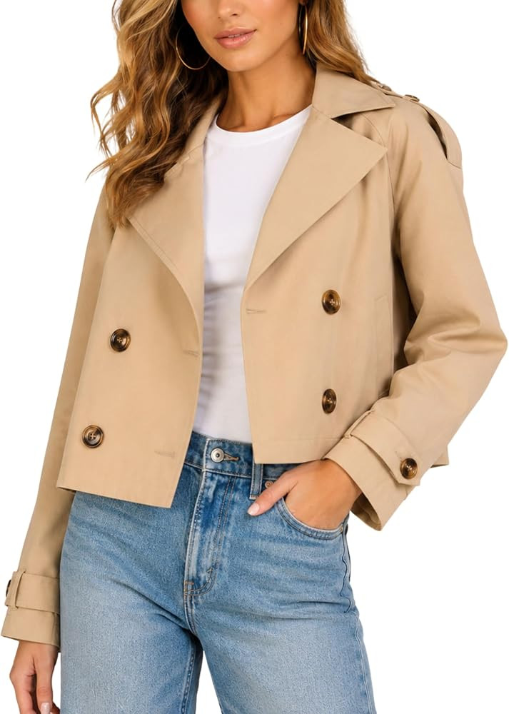 Steve Madden Women's Oversized Cropped Lapel Jacket, Double-Breasted Trench | Amazon (US)
