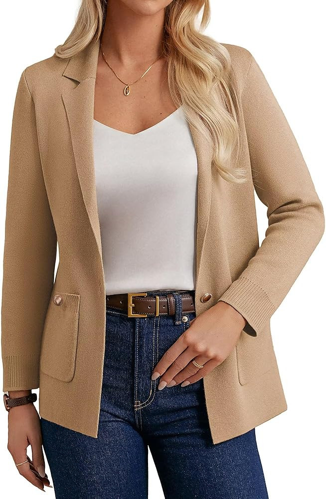 GRACE KARIN Women Sweater Blazers Business Casual Long Sleeve Work Cardigan Open Front Lapel Suit... | Amazon (US)
