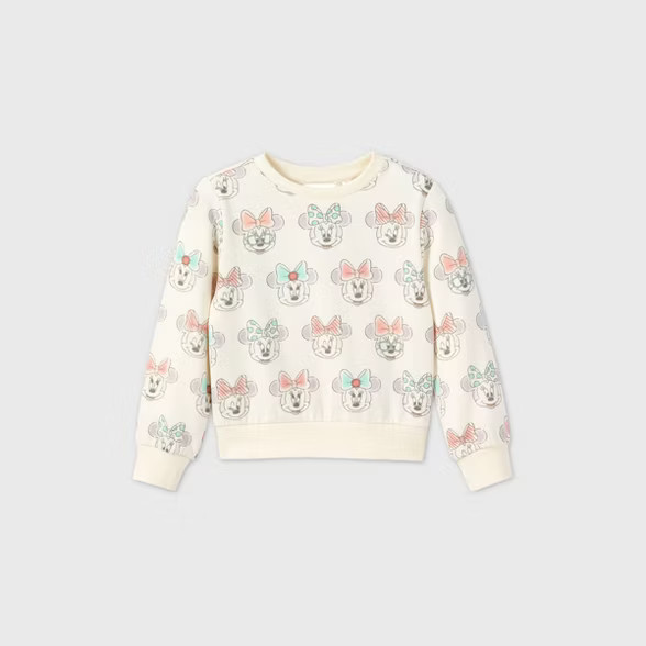 Toddler Girls' Minnie Mouse Printed Fleece Pullover - Cream | Target