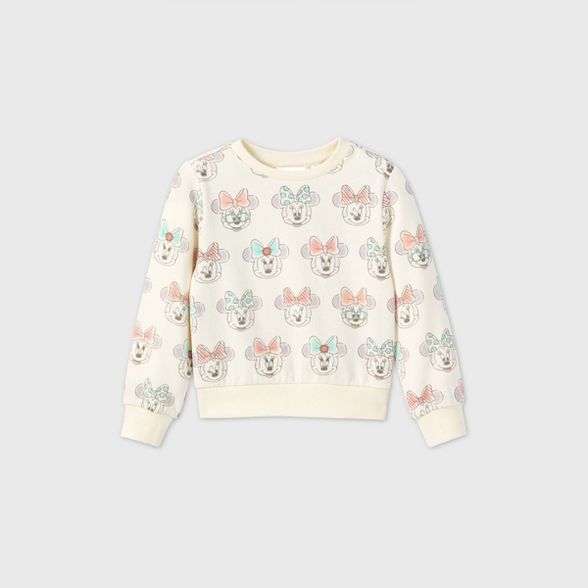Toddler Girls' Minnie Mouse Printed Fleece Pullover - Cream | Target